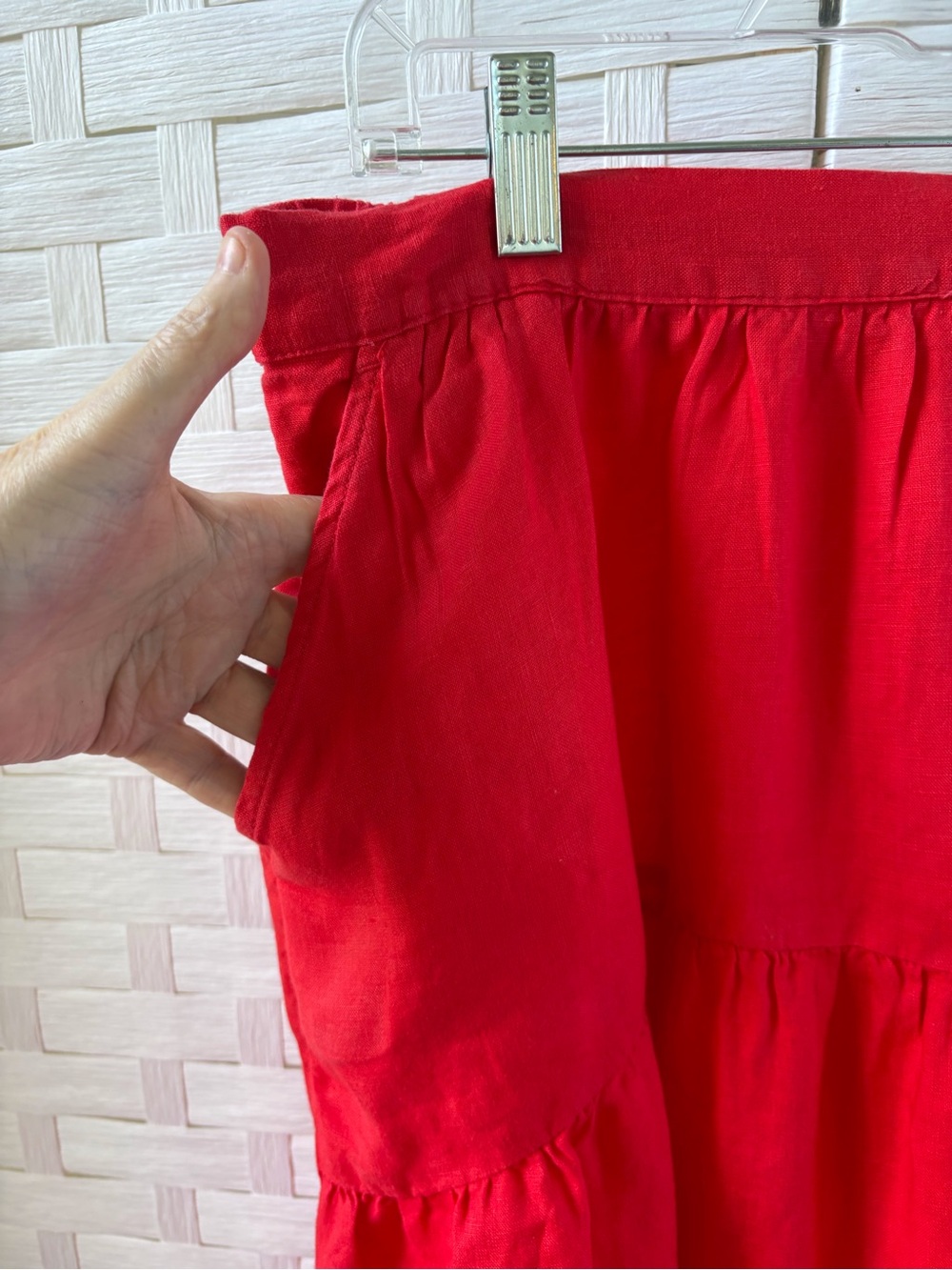 Joie Linen XL Red Tier Maxi Skirt Pockets Pull On Elastic Back Waist Beach Boho - Picture 6 of 12